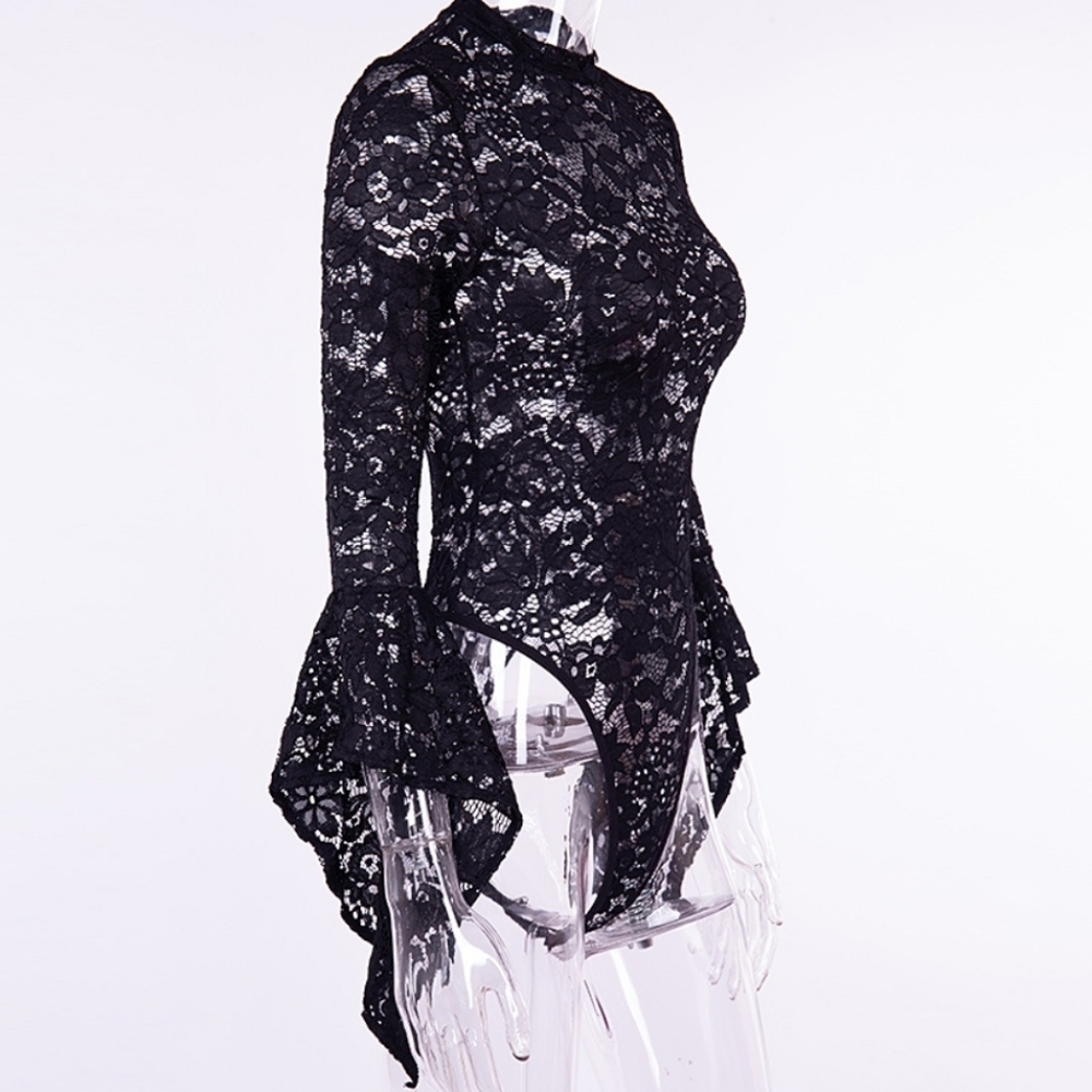 Black Floral Lace Bodysuit - Picture 7 of 8